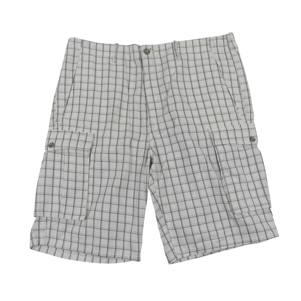 Levis Cargo Shorts Mens 38 White Black Grid Plaid Streetwear‎ Outdoor Skater